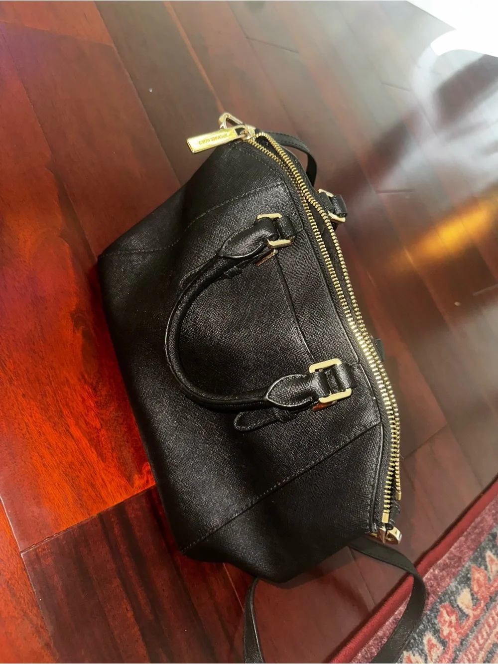 Michael Kors Black Satchel with Gold MK Charm